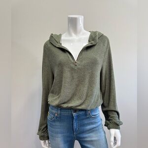 Project Social T Olive Hooded Sweatshirt Elastic Hem Sleeve XS
